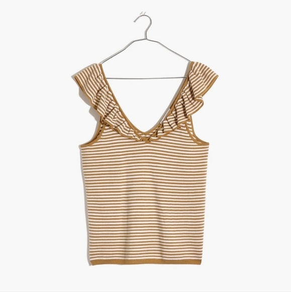 MADEWELL belhaven wool blend ruffle sweater tank in stripe - Picture 2 of 10